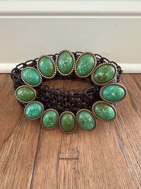 Vintage Green Stone Belt with Gold-Tone Bezels
